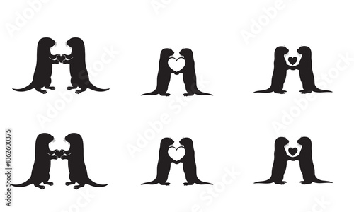 Cute otter silhouettes in various poses depicting love and partnership