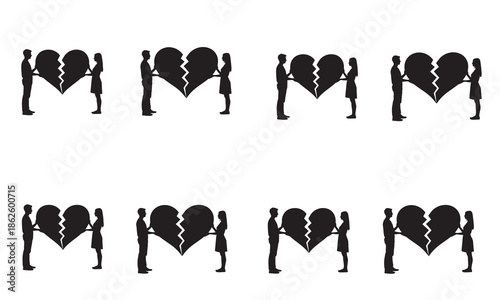 Broken heart silhouettes showing separation and relationship problems between a couple
