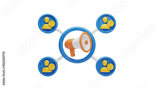 3D Illustration of Megaphone and People with Coins - Marketing Network