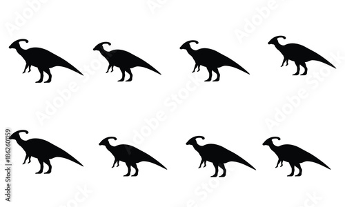 A collection of parasaurolophus dinosaur silhouettes for vector illustration purposes