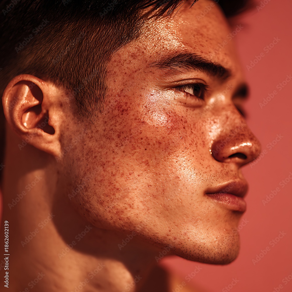 Fototapeta premium Skin with red patches, natural skin tone, suitable for cosmeceuticals, soothing skincare, sensitive skin, and campaigns emphasizing gentleness and confidence in your natural skin.