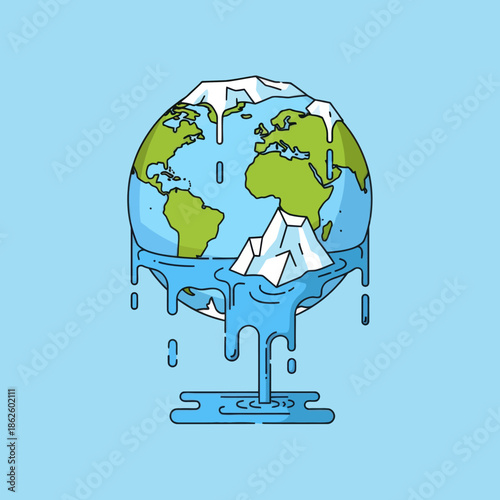 Melting Earth Planet Global Warming Ice Caps Melting Climate Change Concept