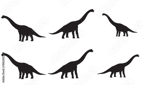 Brachiosaurus dinosaur silhouettes on a white background, black vector illustration set