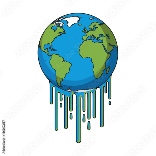 Melting Earth Globe Icon Symbolizing Climate Change and Global Warming