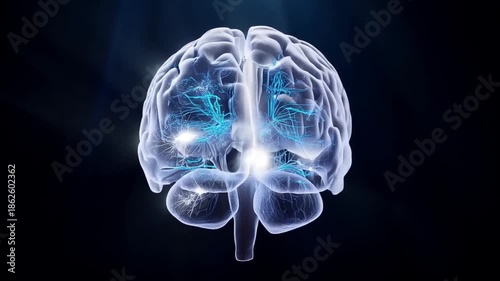 Cinematic Transparent Human Brain Animation with Glowing Neural Pathways