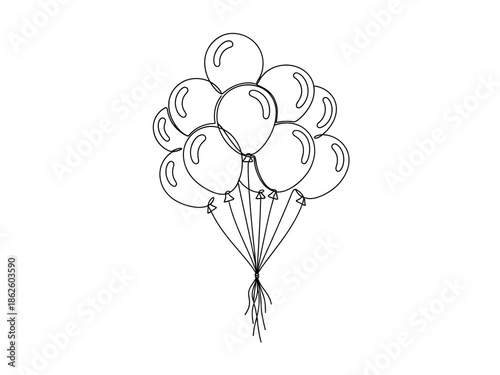 Bunch of colorful balloons tied together floating in air
