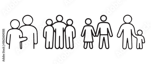 Diverse Family Icons. People Groupings, Partnership, and Parenthood Symbols.