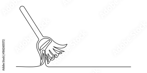 Minimal line art illustration of household broom cleaning tool modern vector illustration