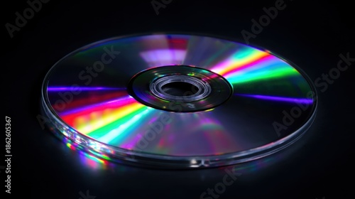 Colorful Reflections on a Compact Disc Surface with Dark Background for Technology and Music Concepts