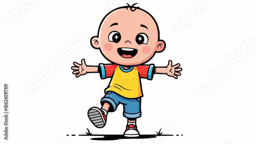 Happy Cartoon Baby Boy With Open Arms Ready for Hug.