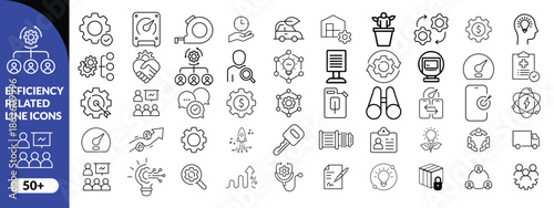 Set of efficiency related line icons. Productivity, optimization, improvement etc efficiency icon design big set vector .