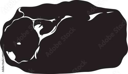 A black and white illustration of a sleeping bear