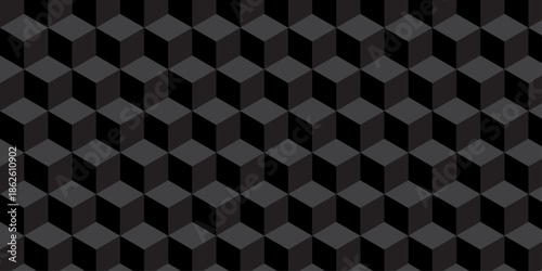 Black cube seamless creative cubes decoration triangle wall and wallpaper textile vector square tile, mosaic endless repeat hexagon block texture background.