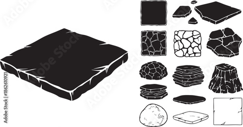 A collection of various stone and rock illustrations