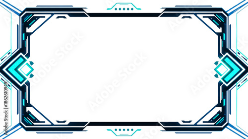 Abstract Futuristic Frame with Glowing Blue Geometric Lines and Digital Technology Elements