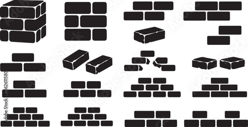 A collection of black brick wall icons on a white background