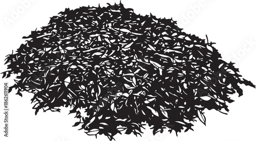 A large pile of sharp metal nails on a white background