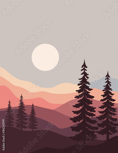 Nature landscape background art. Drawing with abstract shape.	
