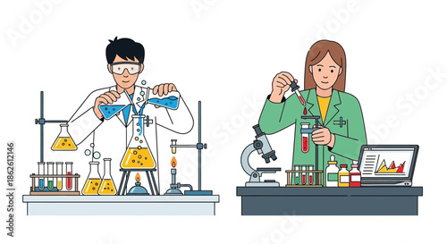 Scientists conducting experiments in a laboratory setting with various equipment