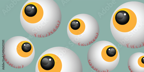 Floating Eyeballs with Orange Irises and Black Pupils.