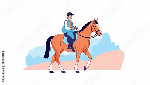 Person riding a horse in a flat illustration style.