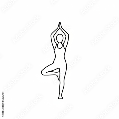 Balance in Motion: A minimalist outline captures the essence of a person, poised in the serene tree pose, a harmonious blend of strength and tranquility. 
