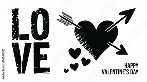 Valentine's day celebration with love hearts and arrow illustration on white background