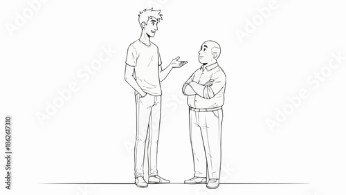 Two men of different heights talking to each other.