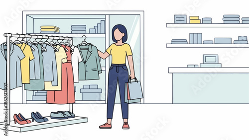 Woman shopping for clothes in a retail store.