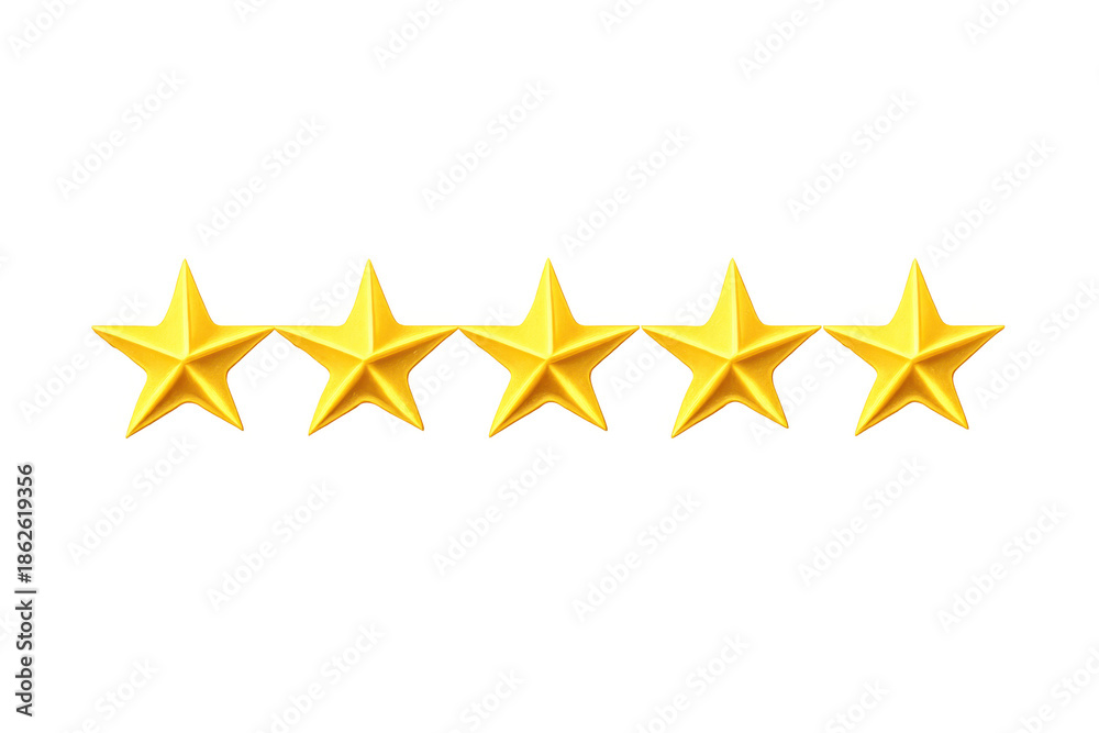 Fototapeta premium Five golden stars representing premium rating, quality, success, and positive customer feedback on transparent background