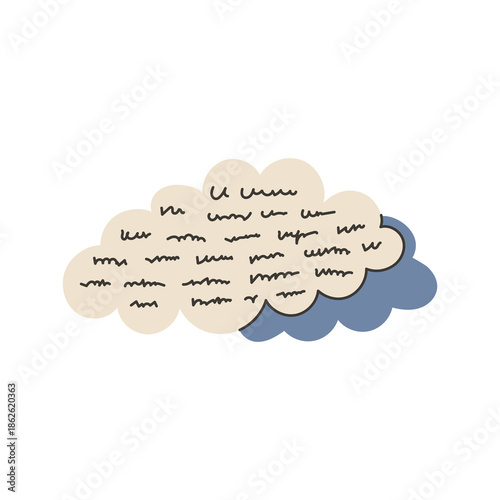 Clouds with Text. Soft sky shapes containing Handwritten writing symbolizing imagination thoughts fantasy inspiration. Vector illustration