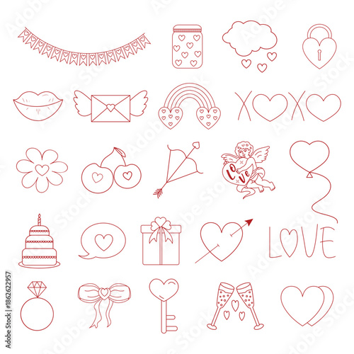 Hand drawn happy valentine's day vector clipart illustration. Cute doodle love romantic sticker, social media template, web banner, flyer element with heart