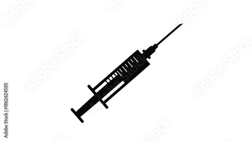 A black syringe illustration on a white background a stark silhouette