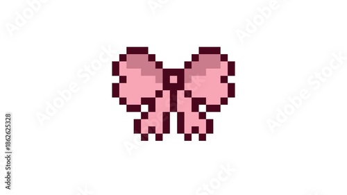 8-bit pixel art pink ribbon. looped animation 4k 30fps