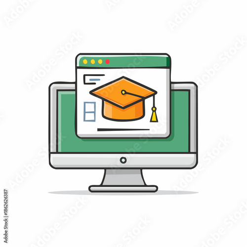 Online Course Screen Vector Icon Illustrating Digital Learning and E-education Platform Concept