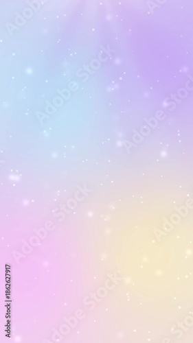Vertical pastel multicolor glowing particles rising with soft light rays, 9:16 smartphone video, Full HD