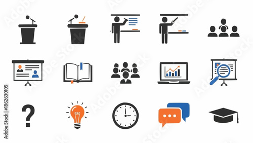 Collection of Education and Learning Icons Representing Knowledge and Academic Pursuits.
