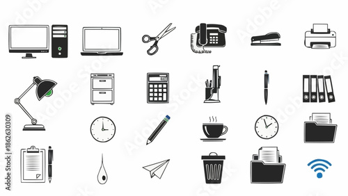 Office Supplies and Equipment - A Collection of Essential Tools.