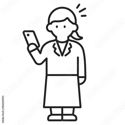 スマートフォンを持つビジネスウーマン（線幅変更可能）