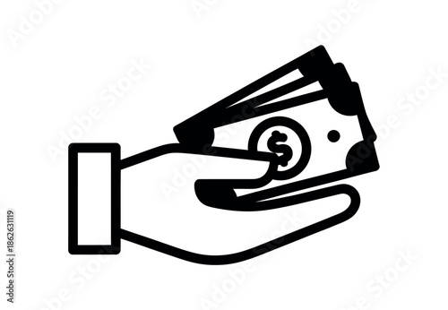 A hand holding a fan of banknotes with a dollar sign.