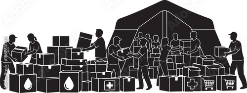 A group of people collecting and distributing aid supplies