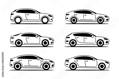 Six distinct car silhouettes are shown in profile view against a white background.