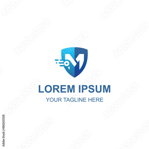 Blue shield letter M security logo design for technology company with Creative Illustration
