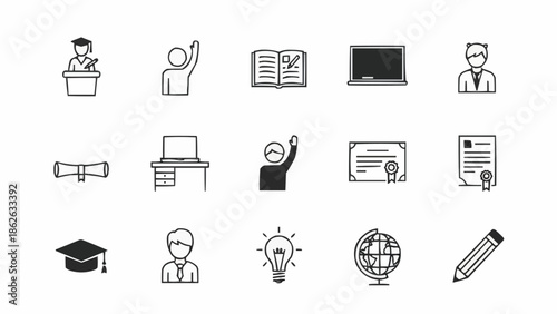 Education and Learning Icons - A Collection of Essential Symbols for Academic Pursuits.