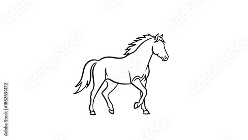Running Horse Line Art Isolated on White Background