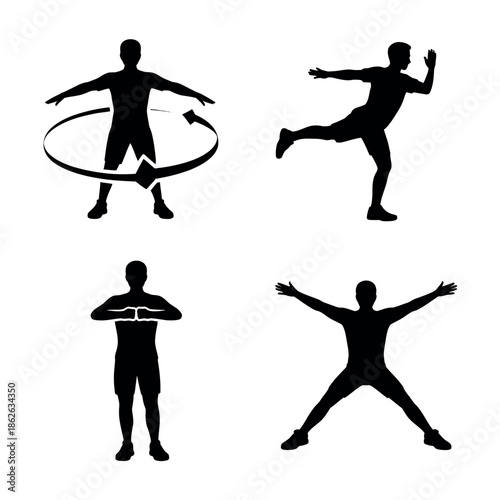 Silhouettes of people exercising in different poses Vector