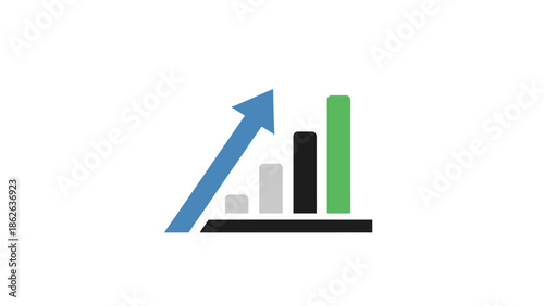 Upward trending bar graph with arrow indicating growth and success.