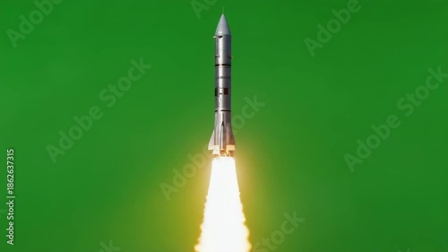 Rocket with Fire Animation on Green Screen Background