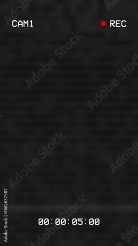 Vertical Recording camera CCTV screen noise effect overlay with timer 4K