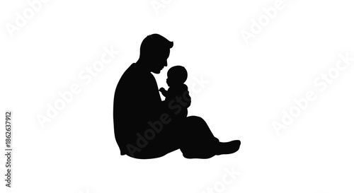 A tender moment of a father holding his baby presented as a silhouette
